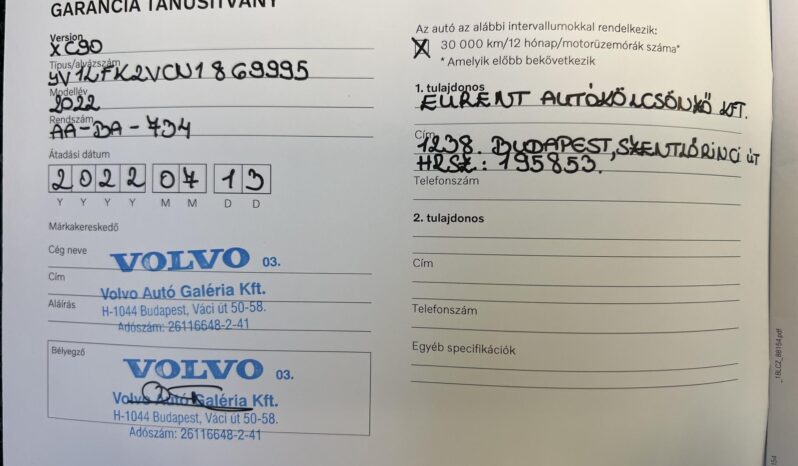 VOLVO XC90 2.0 [B5] MHEV Ultimate Bright Geartronic (7 személyes ) Magyarországi!!! Garanciális!!! 55.000Km!!! Panoráma tető!!! full