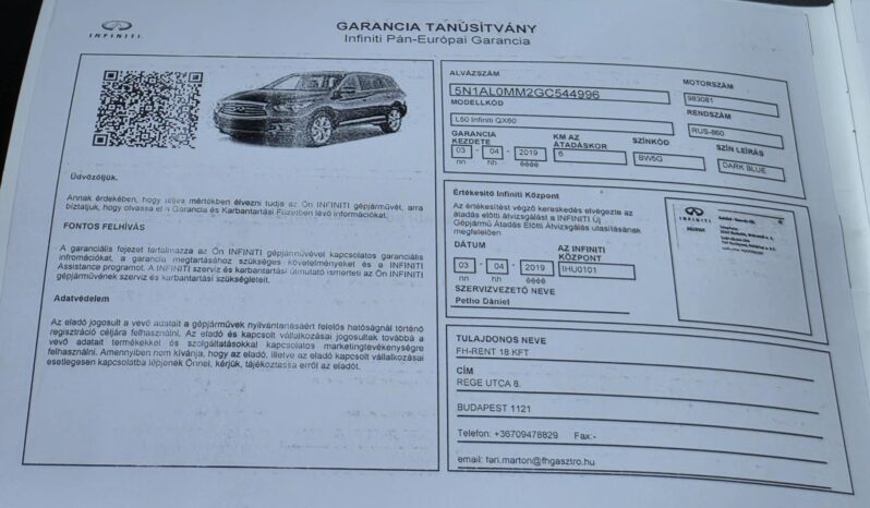 INFINITI QX60 Magyarországon forgalomba helyezett! FULL-EXTRA! full